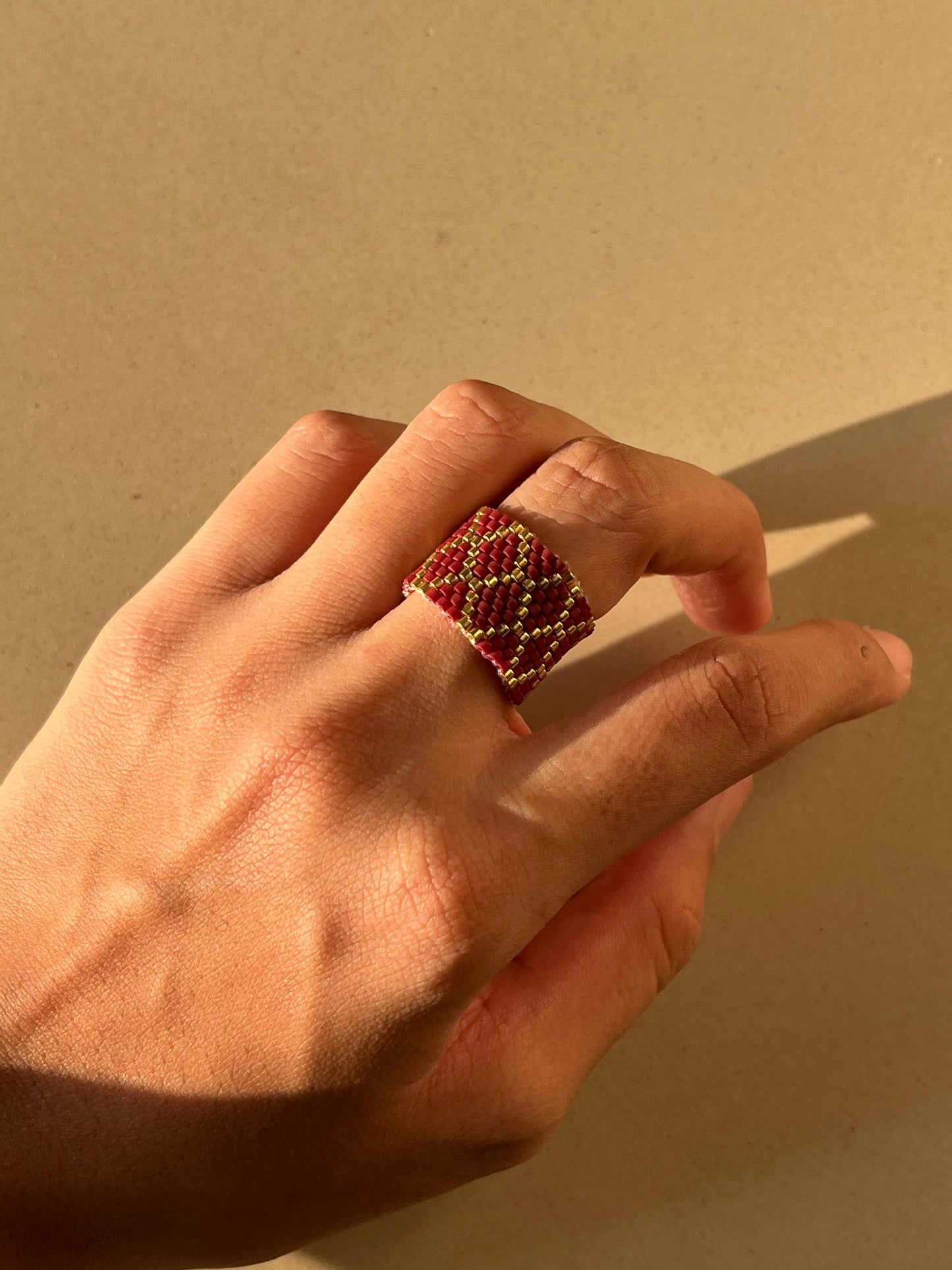 Brown & Golden Miyuki beaded RIng