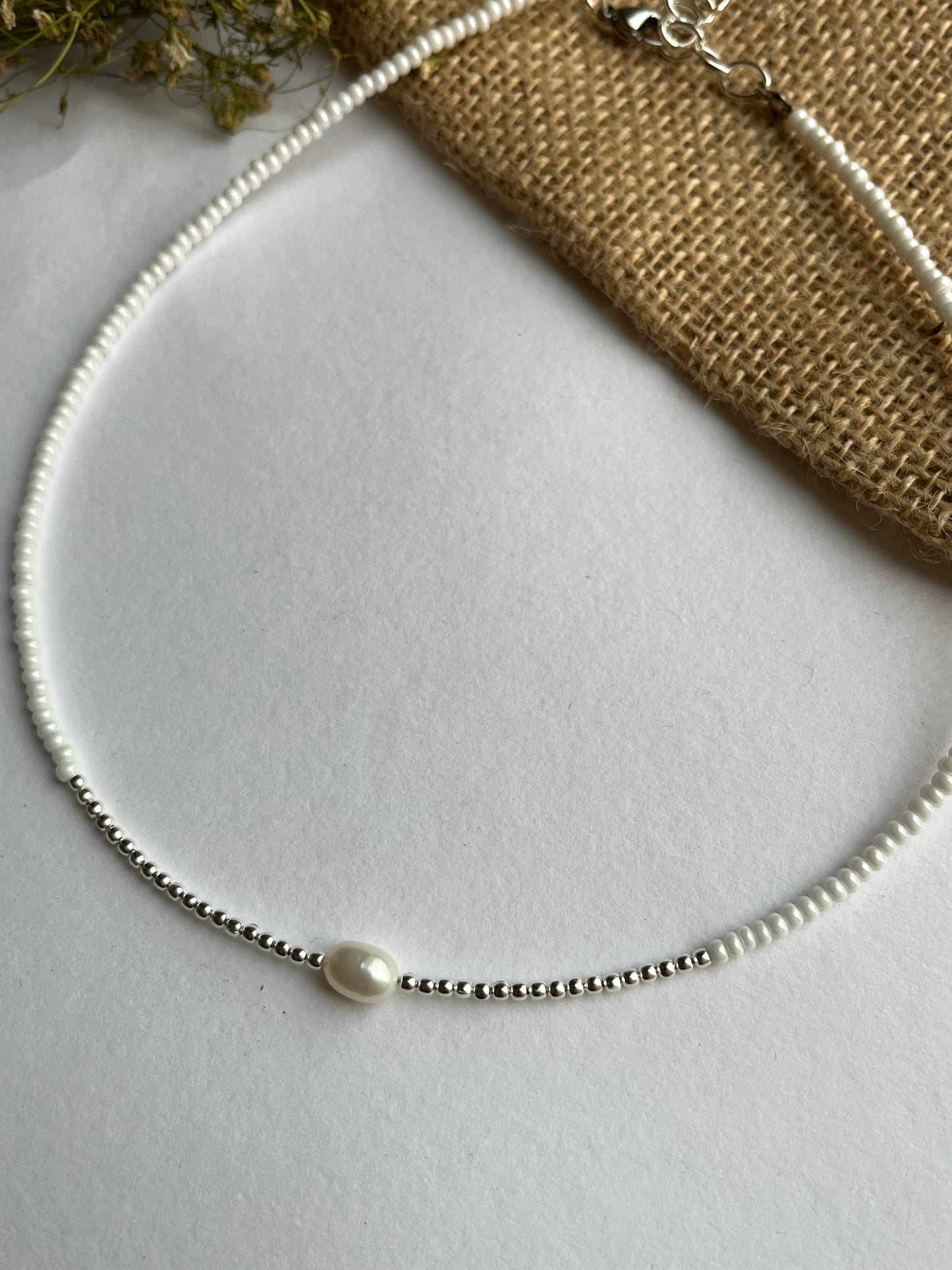 Silver Pearl beaded necklace