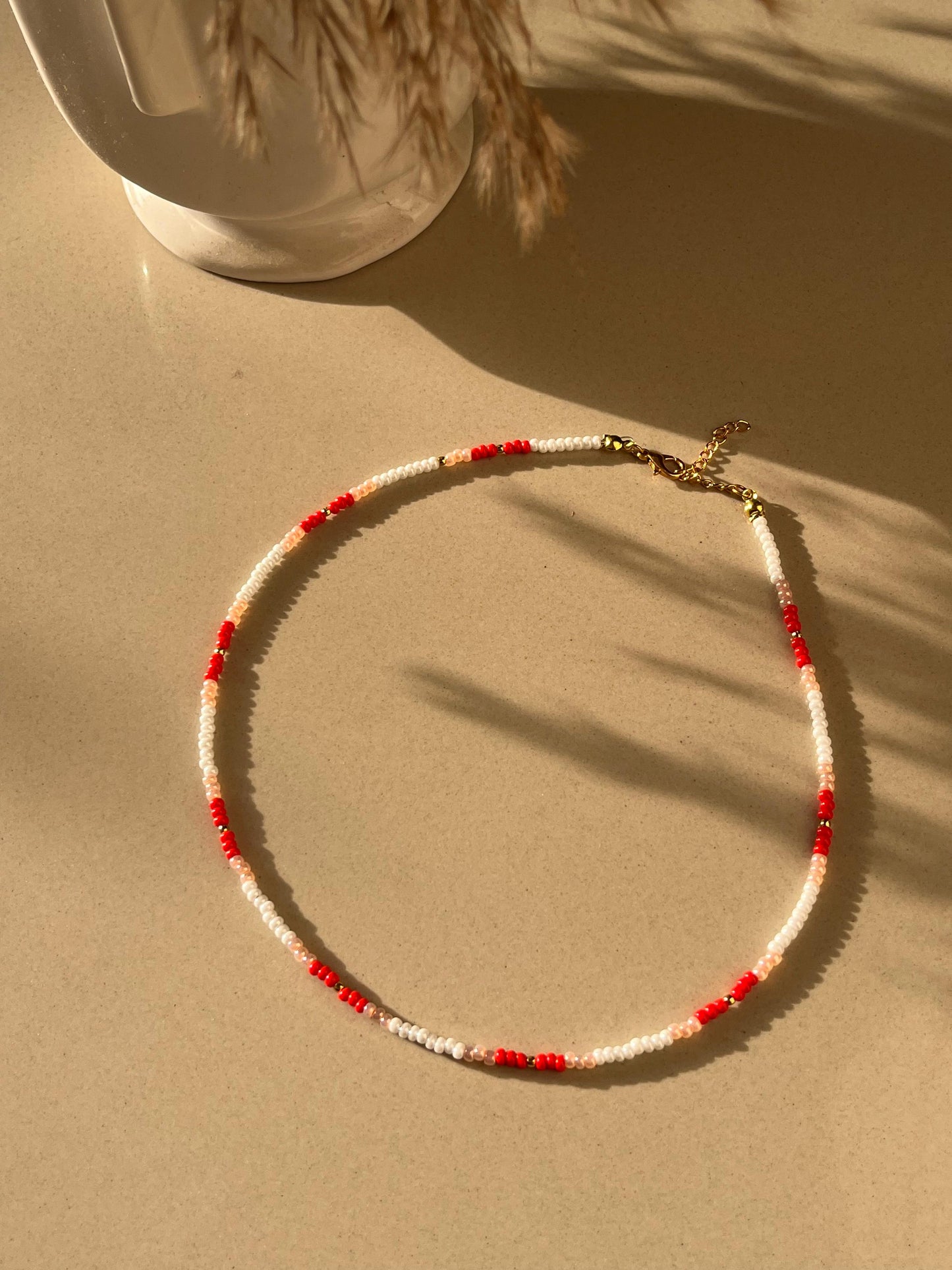 Red & White seed bead necklace