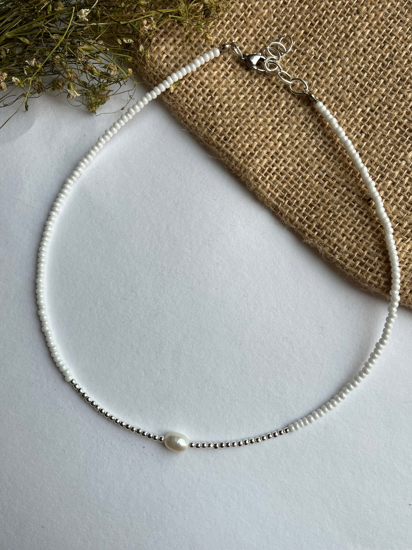 Silver Pearl beaded necklace