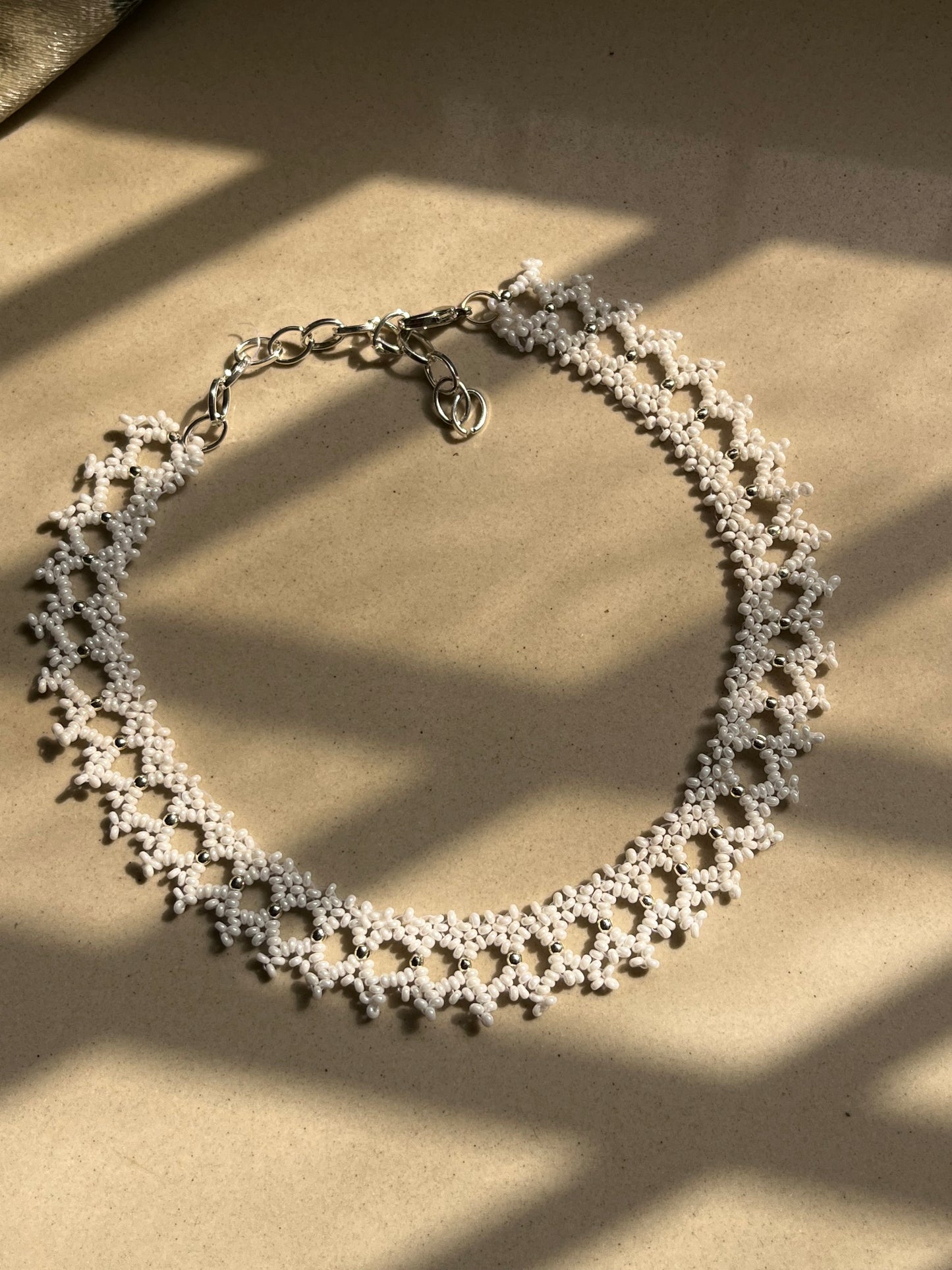 White & Silver Beaded Choker