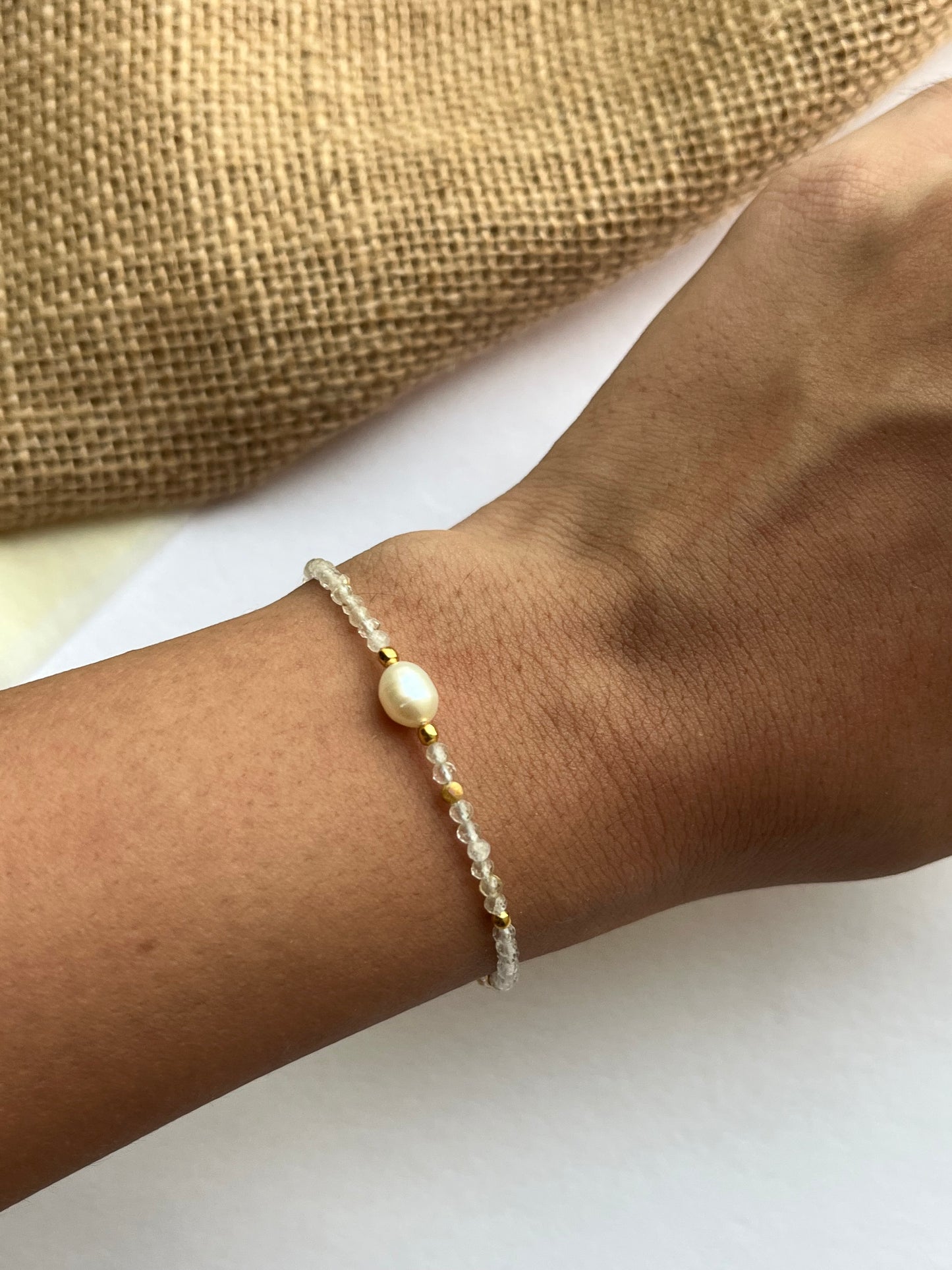Golden Rutile & Pearl bracelet