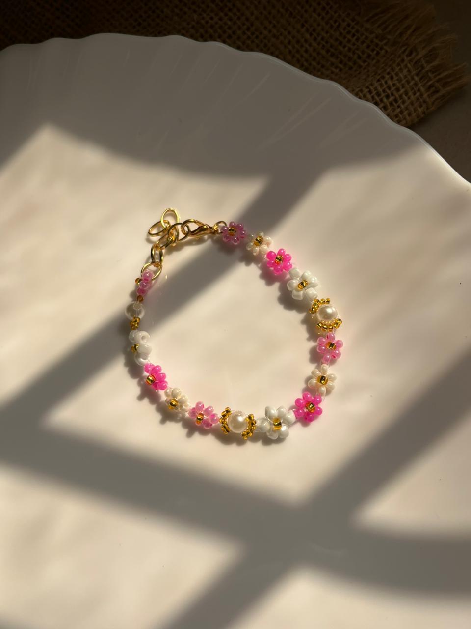 Pink White Floral Bracelet