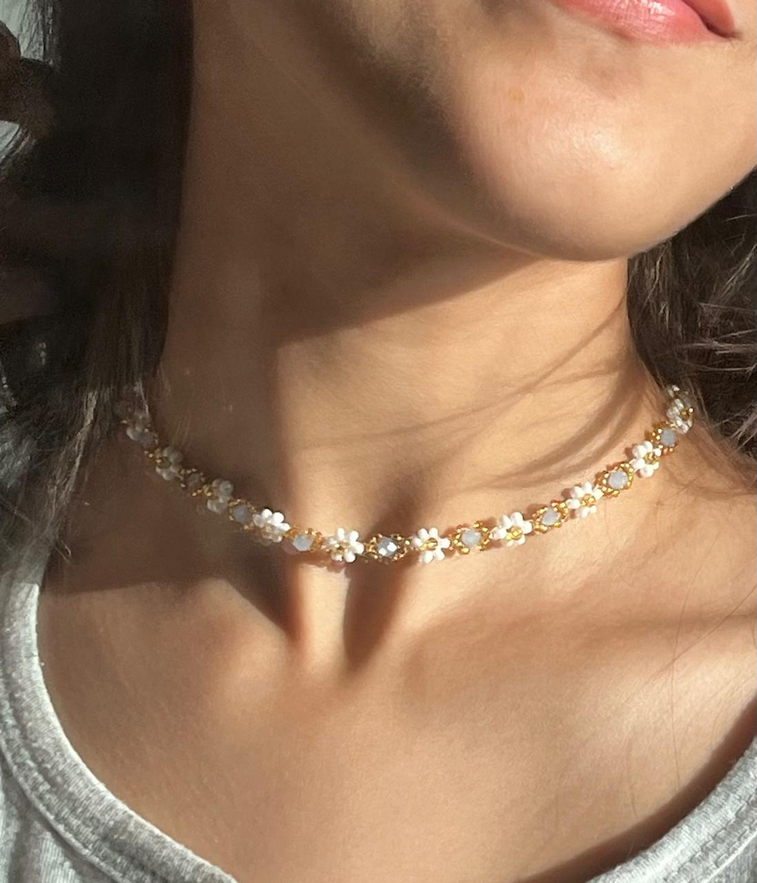 Blue & White Floral Choker