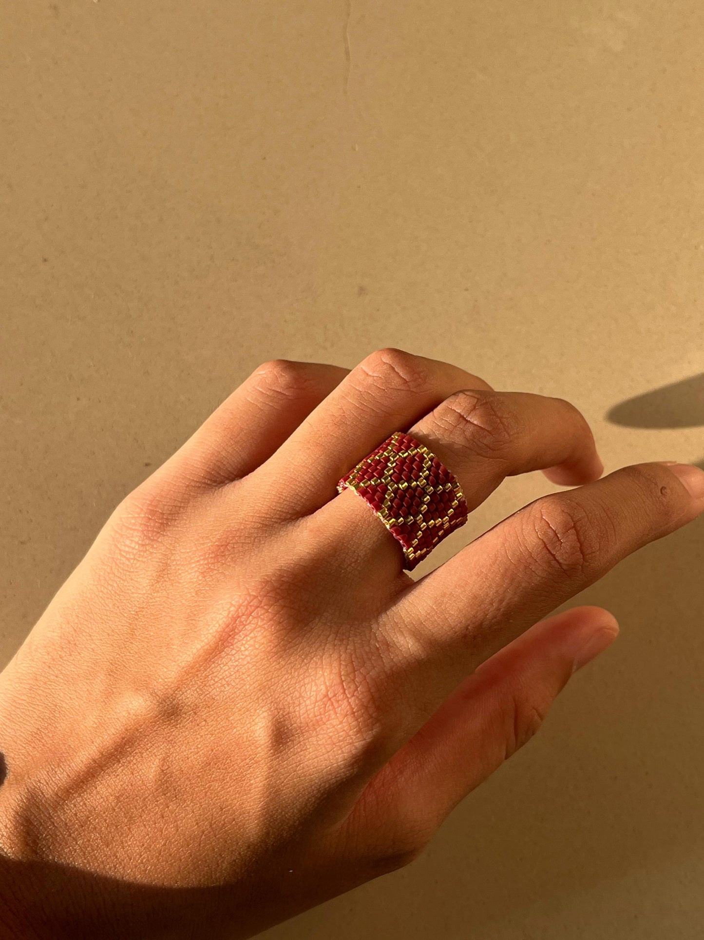 Brown & Golden Miyuki beaded RIng