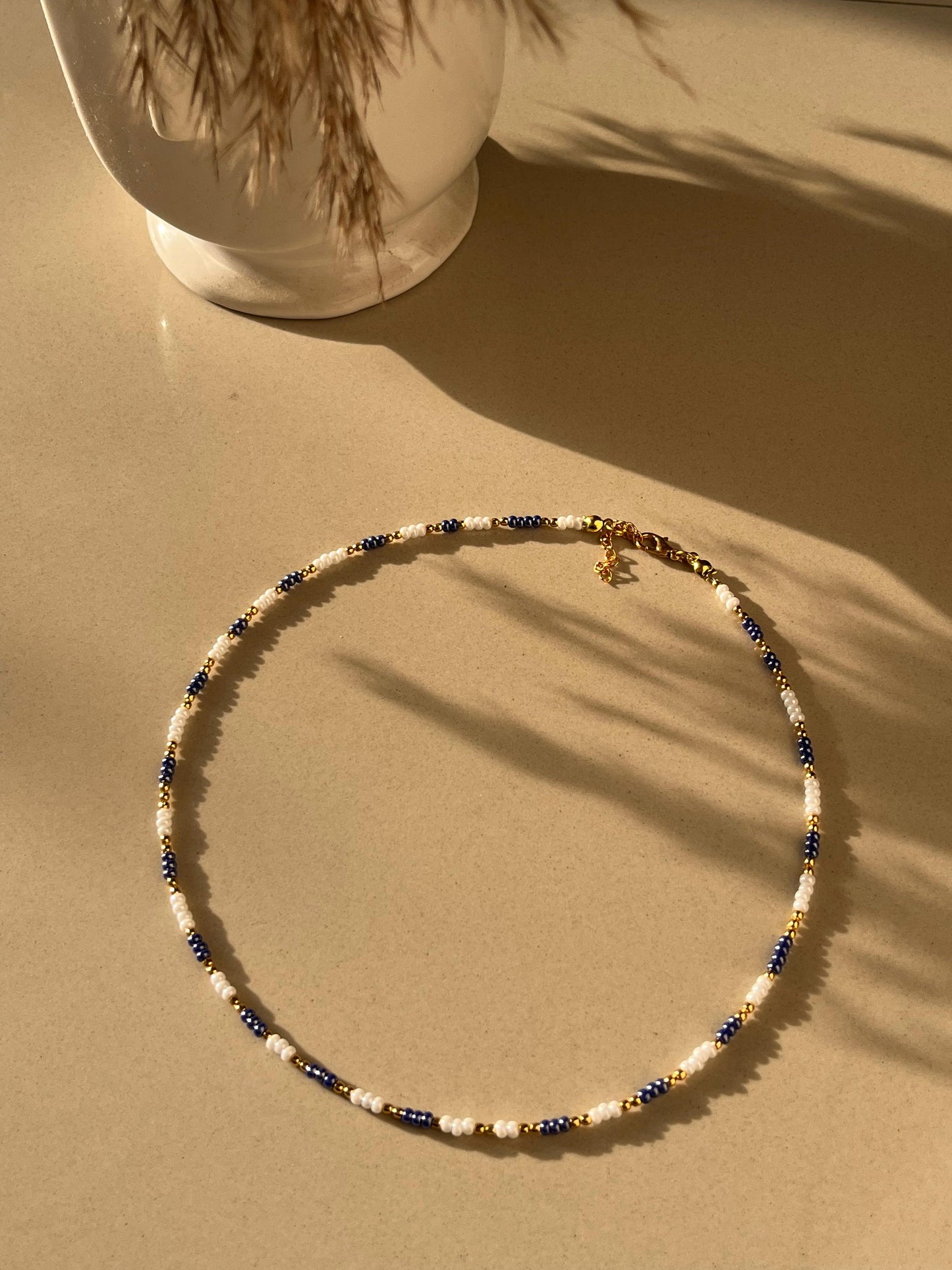 Blue & White seed bead necklace