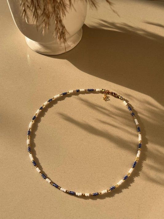 Blue & White seed bead necklace