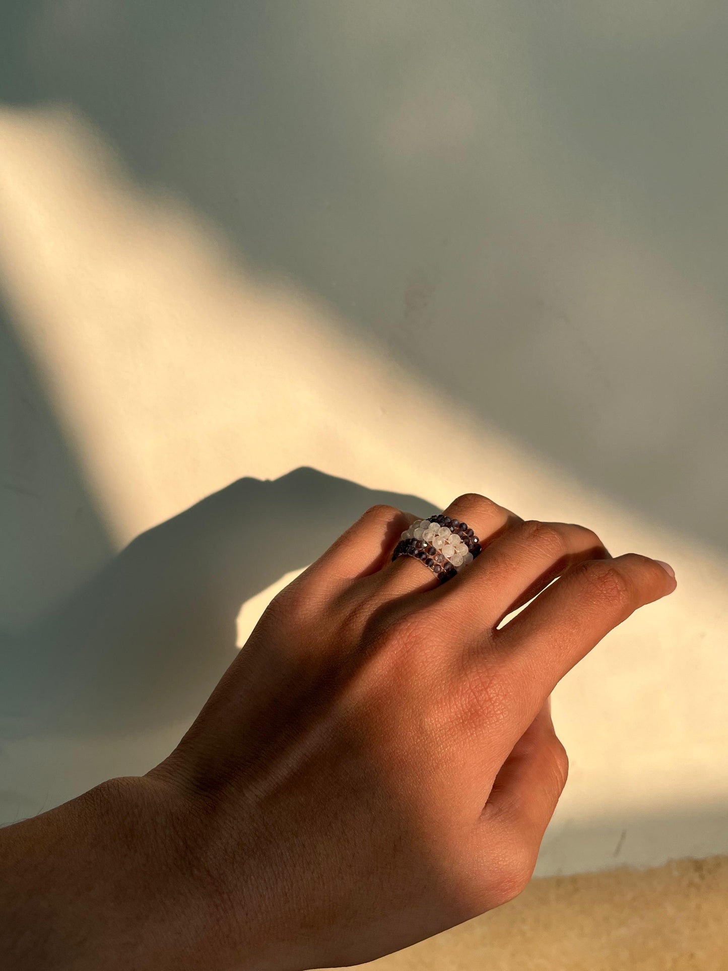 Handmade moonstone beaded ring