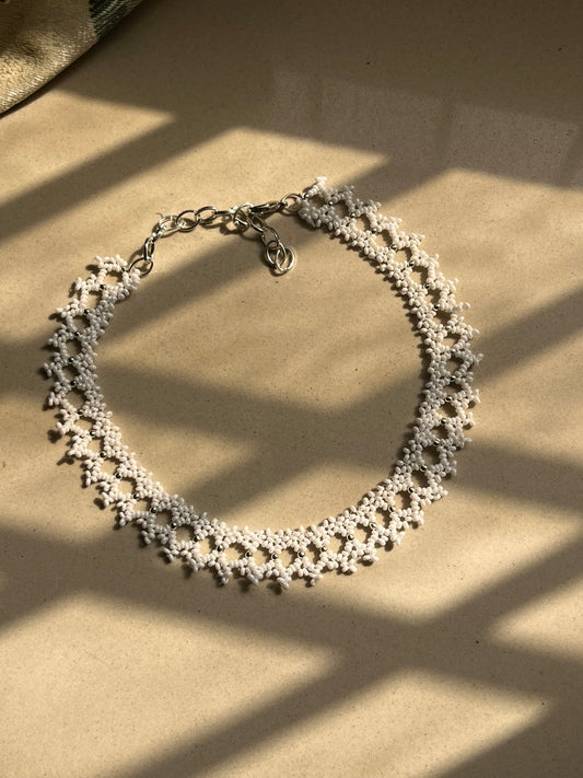 White & Silver Beaded Choker