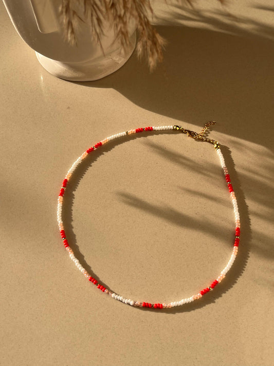Red & White seed bead necklace