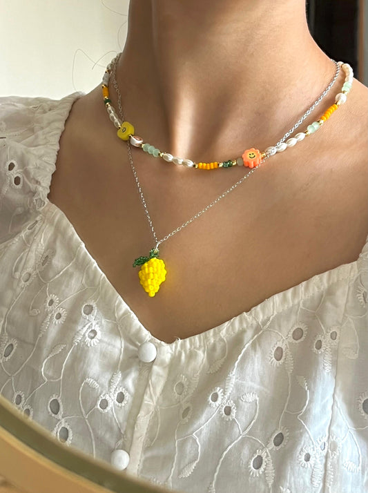 Orange Aloe Beaded Necklace