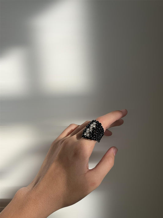 Hand woven Black Mystic ring