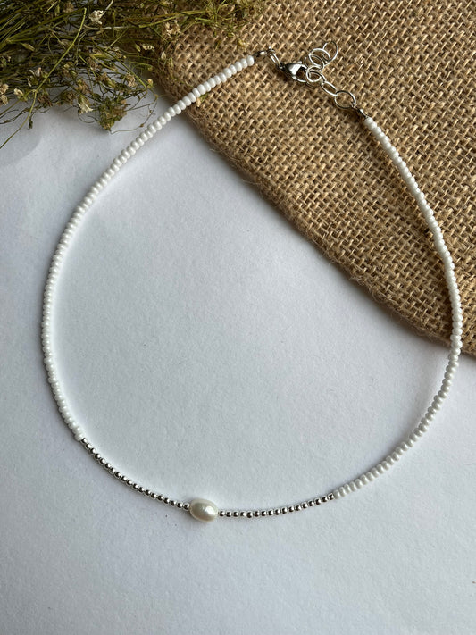 Silver Pearl beaded necklace