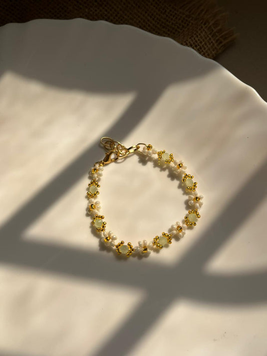 Green White Floral Bracelet