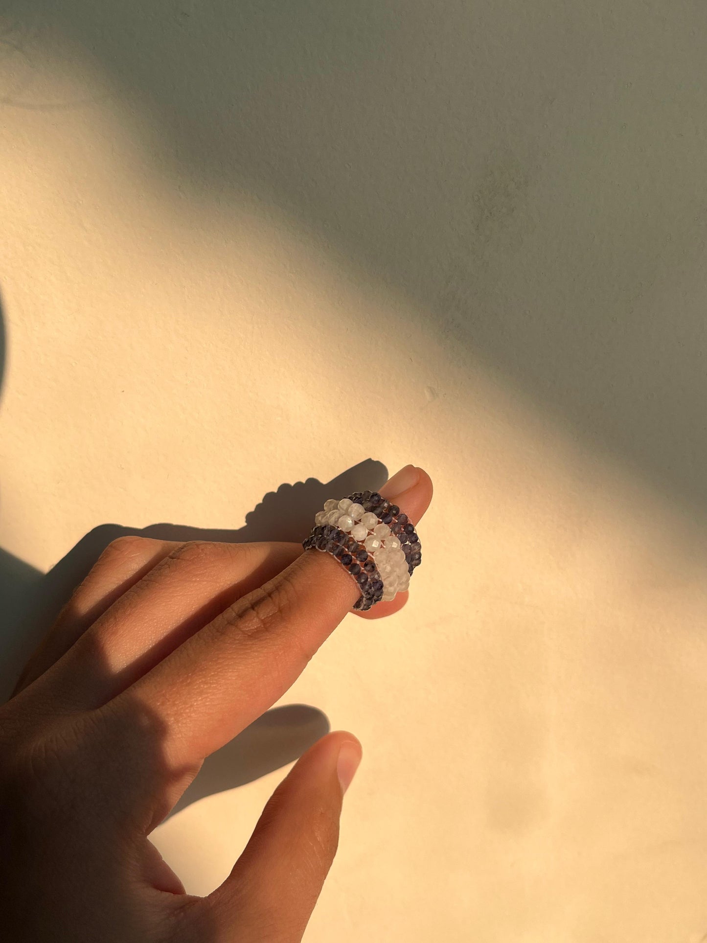 Handmade moonstone beaded ring